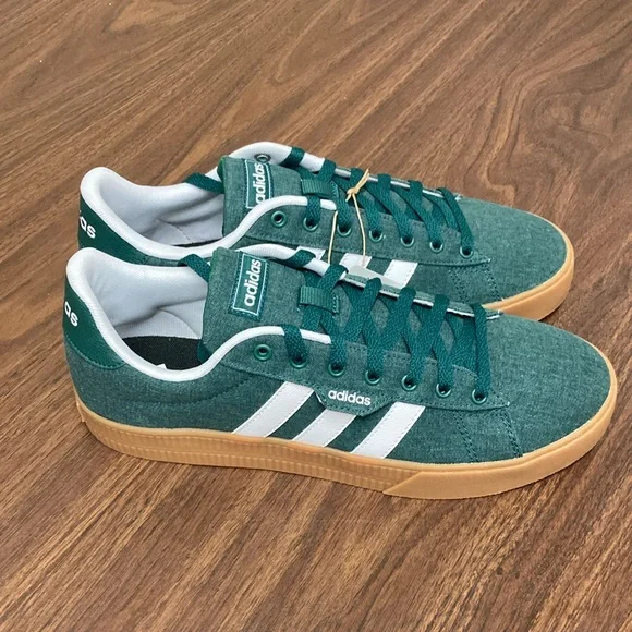Adidas Green Denim and White Retro Sneakers - Picture 2 of 6